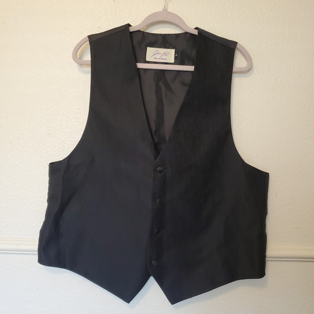 Jean Yves Paris Mens Black Textured Formal Tuxedo Vest Waistcoat Large L